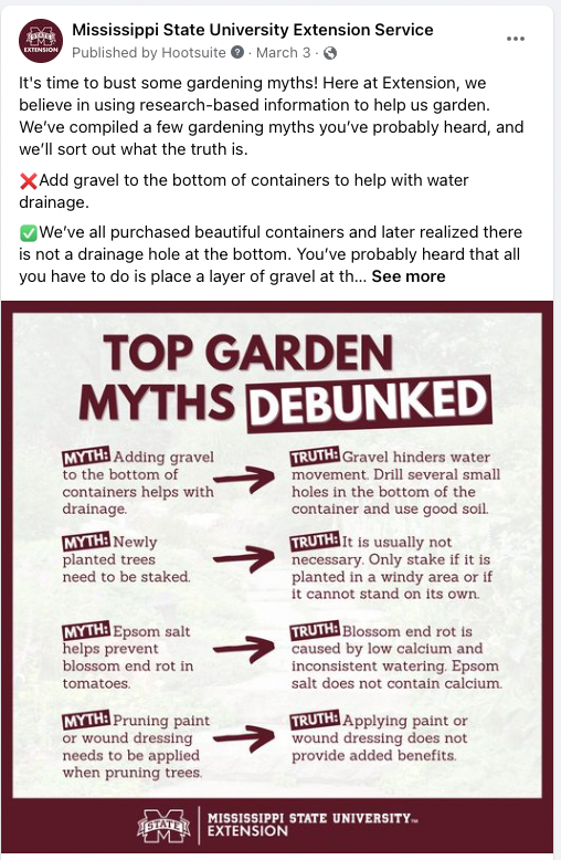 A Facebook post showing the top garden myths and truths.